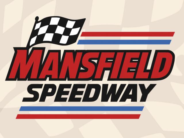 Retro-style poster featuring a waving black-and-white checkered flag, red and blue racing stripes, and large red text reading '... Speedway' on a beige background.