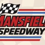 Retro-style poster featuring a waving black-and-white checkered flag, red and blue racing stripes, and large red text reading '... Speedway' on a beige background.