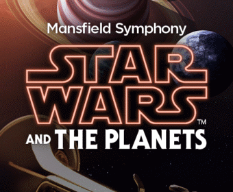Poster for Mansfield Symphony: Star Wars and The Planets concert with space graphic and bold title text