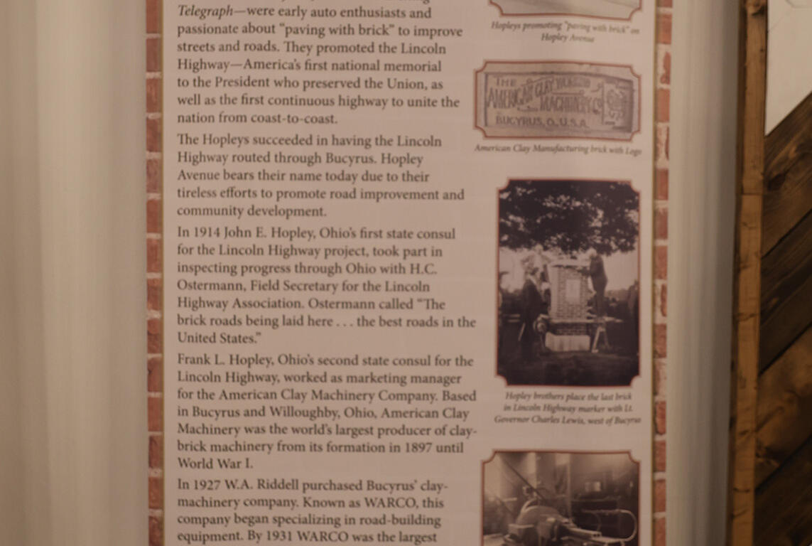 Informational banner about Bucyrus clay-working companies with historical photos and text.