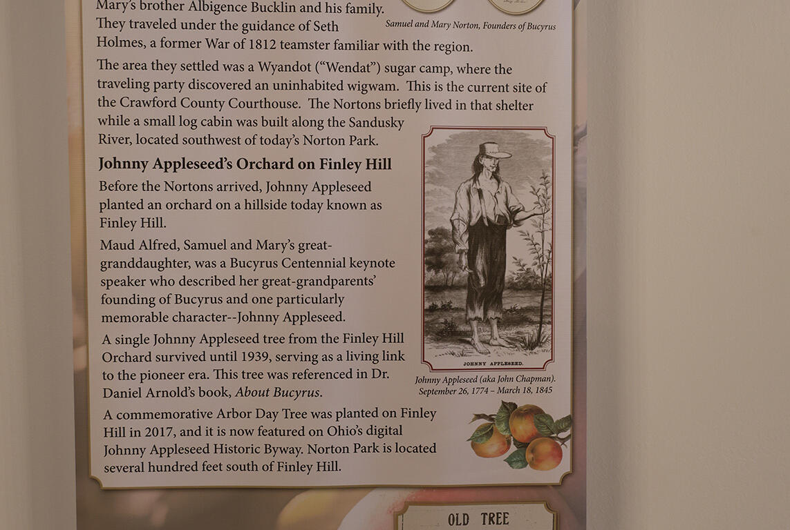 Informational banner about The Nortons Founding Bucyrus, with portraits and historical text.