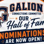 Graphic announcing Galion Hall of Fame nominations are now open, with a tiger logo and bold orange text in navy and white.