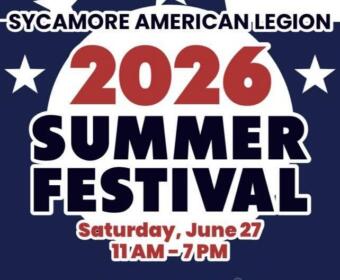 Poster for Sycamore American Legion 2026 Summer Festival with date and time: Saturday, June 27, 11 AM–7 PM.