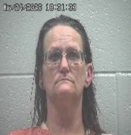 Mugshot of a middle-aged man with long dark hair and glasses, wearing an orange jumpsuit, against a grey cinder block wall with a timestamp at the top left