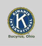 Kiwanis International logo with blue badge and gold rope, and the caption 'Bucyrus, Ohio' underneath