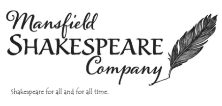 Mansfield Shakespeare Company logo with cursive 'Mansfield' and 'Shakespeare' text and a right-side feather quill.