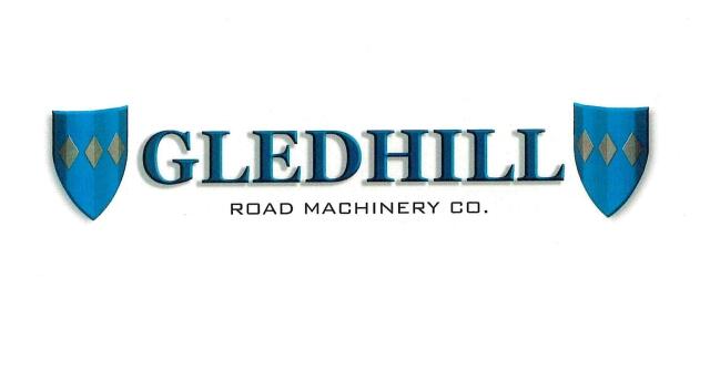 Gledhill Road Machinery Co. logo with blue shield icons on each side of the name