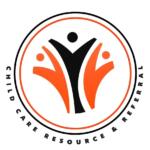Circular logo featuring orange and black abstract figures forming people, with the text 'Child Care Resource & Referral' around the edge. The design conveys community and support in child care.