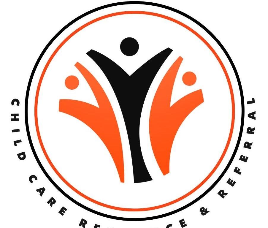 Circular logo featuring orange and black abstract figures forming people, with the text 'Child Care Resource & Referral' around the edge. The design conveys community and support in child care.